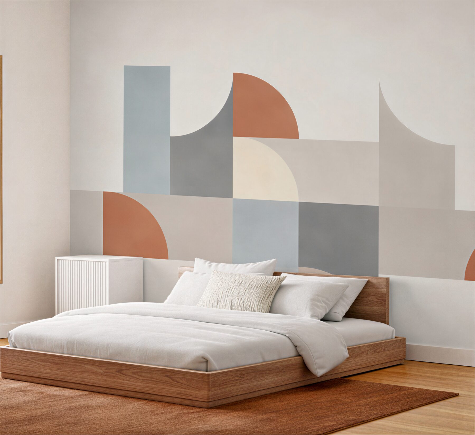 Fototapeta geometryczna abstrakcja beżowa z terakotą i błękitem?v23