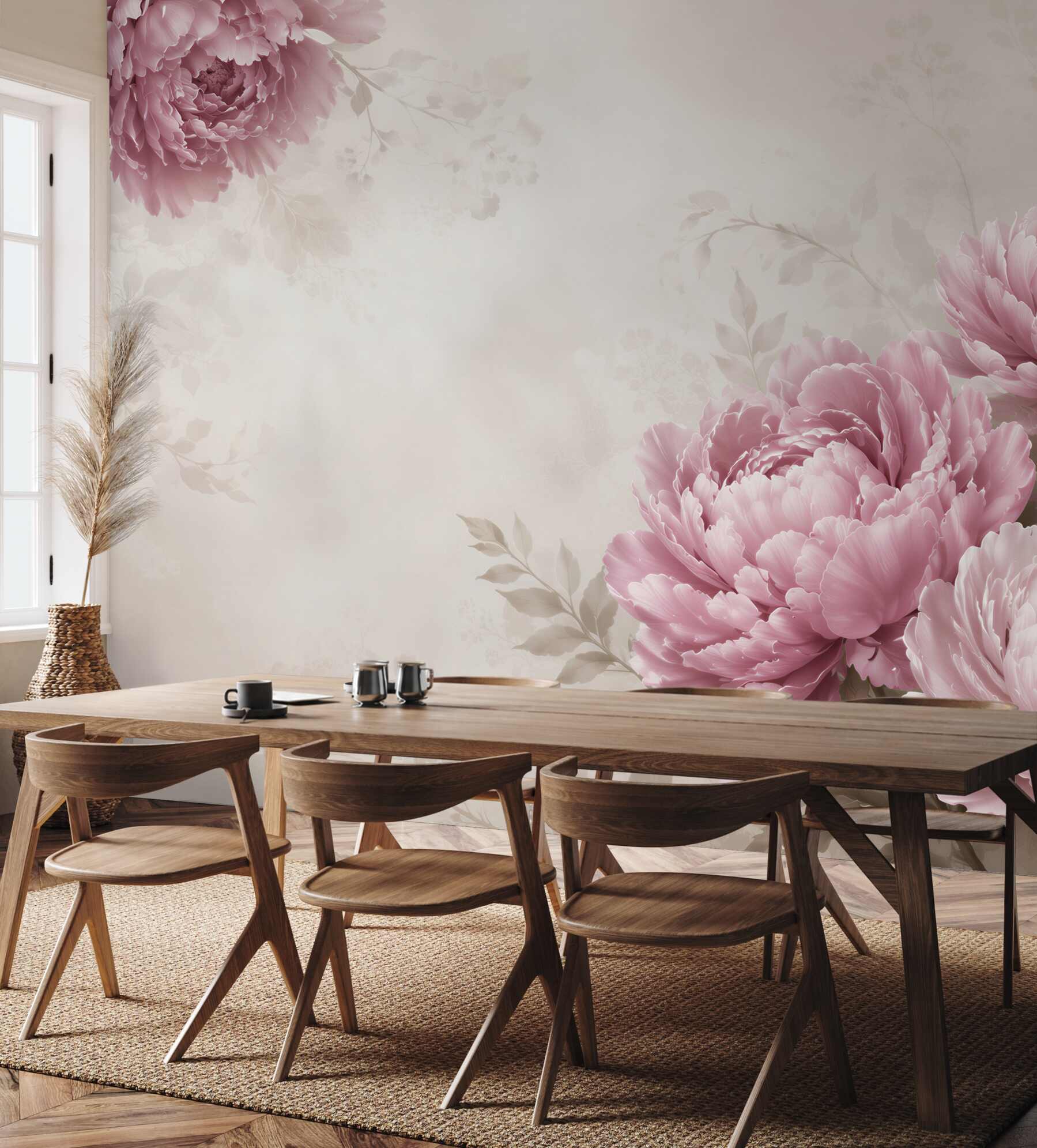 Fototapeta piwonie pudrowy róż na beżowym tle romantyczna elegancka?v23
