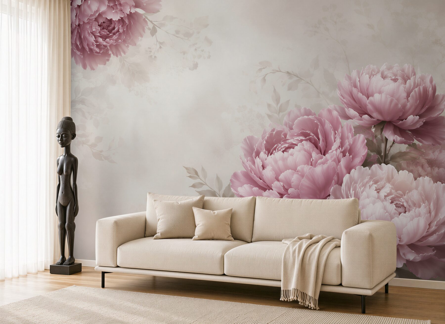 Fototapeta piwonie pudrowy róż na beżowym tle romantyczna elegancka?v23
