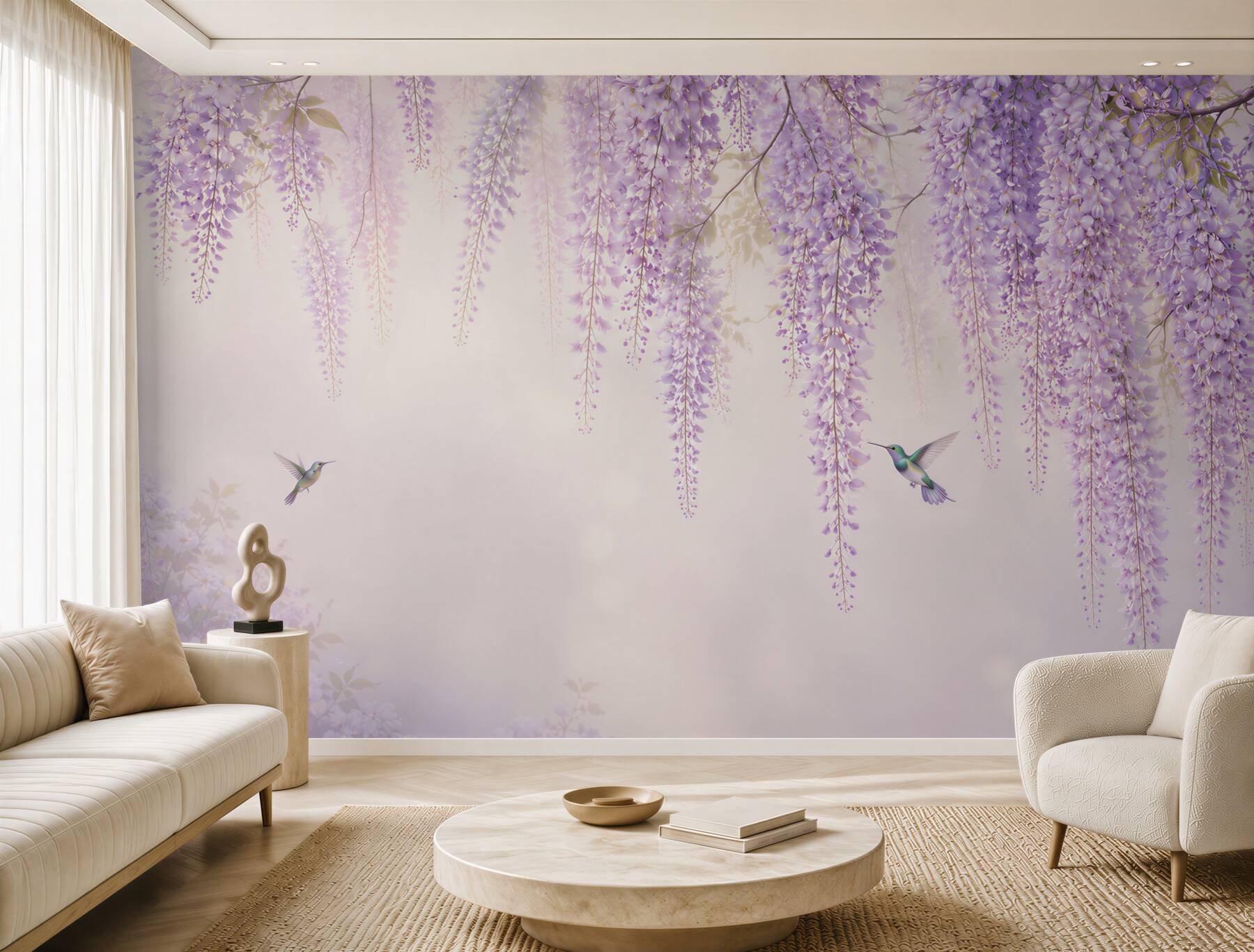 Fototapeta glicynia liliowa z kolibrami romantyczna do sypialni?v23
