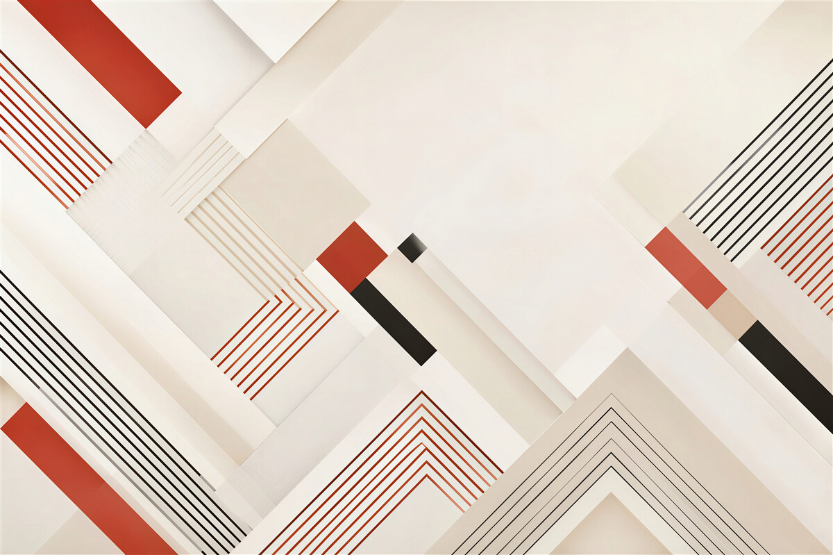 Fototapeta geometryczna beżowa z czerwienią i czernią nowoczesna abstrakcja