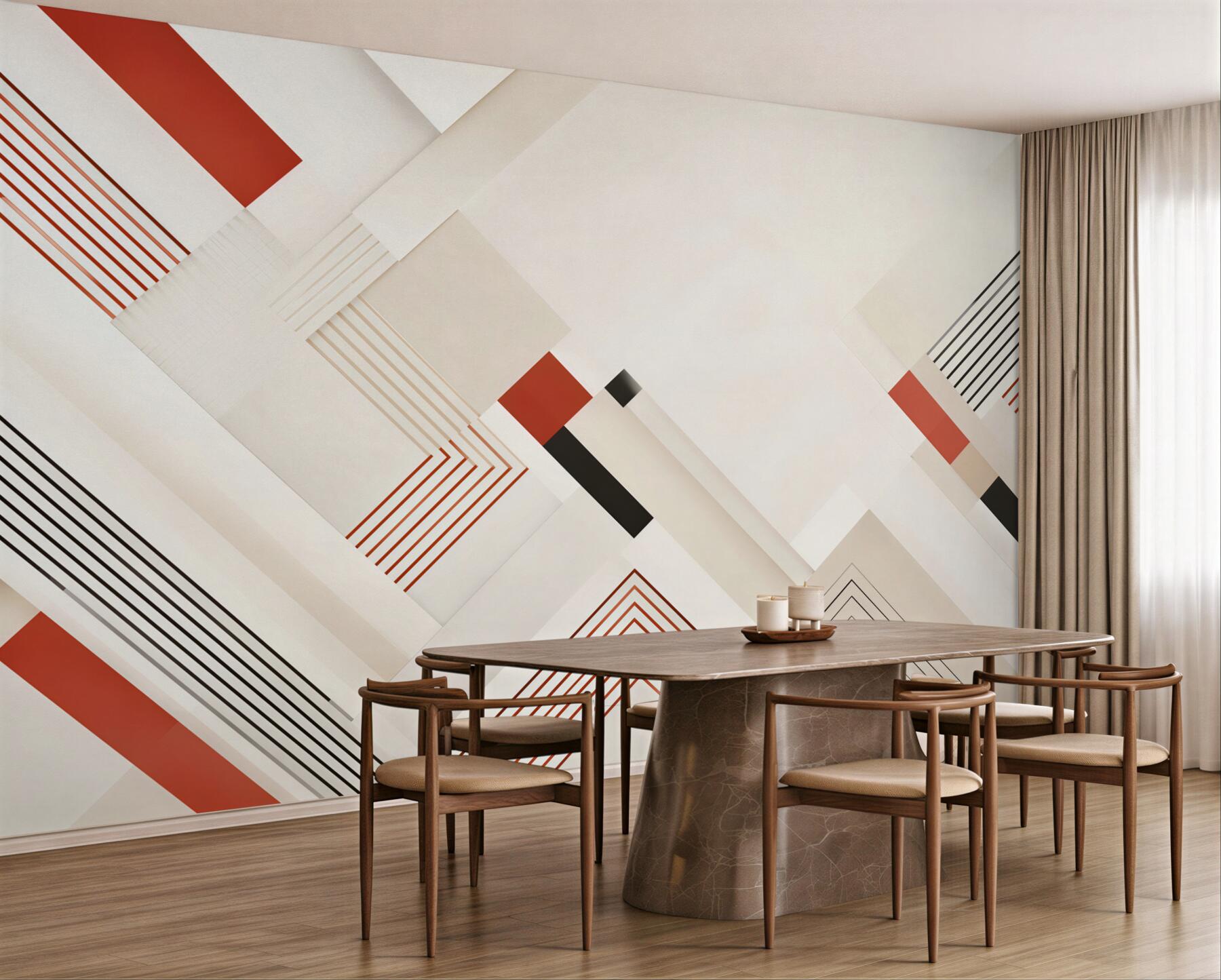 Fototapeta geometryczna beżowa z czerwienią i czernią nowoczesna abstrakcja?v23