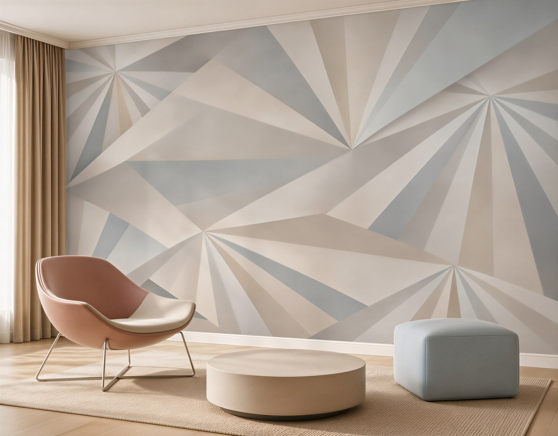 Fototapeta abstrakcja geometryczna szaro beżowa z promienistym wzorem 3D?v23