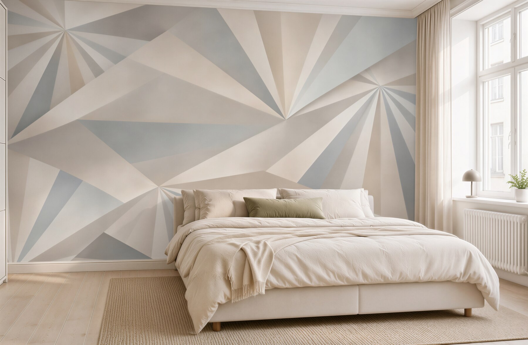 Fototapeta abstrakcja geometryczna szaro beżowa z promienistym wzorem 3D?v23