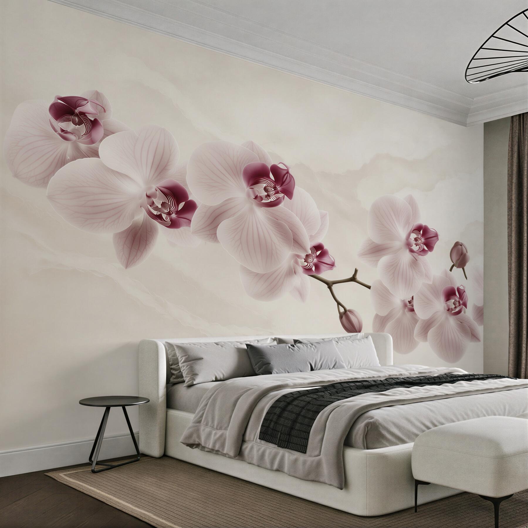 Fototapeta storczyki pudrowo różowe na jasnym tle elegancka do sypialni?v23