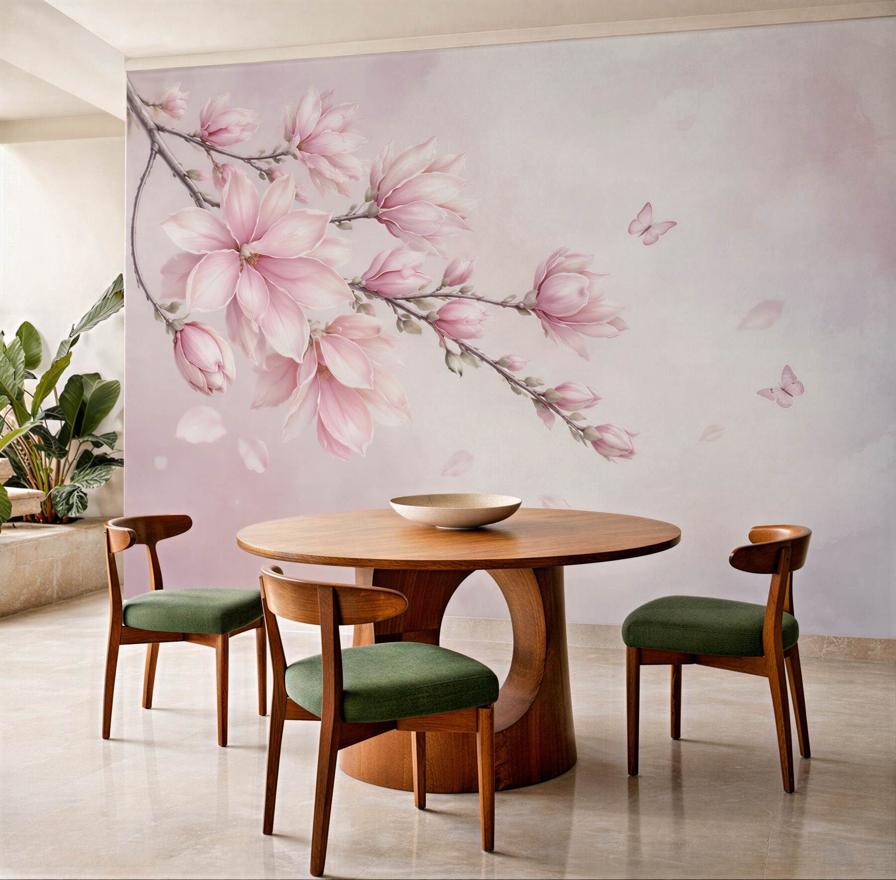 Fototapeta różowa magnolia z motylami delikatna do sypialni?v23