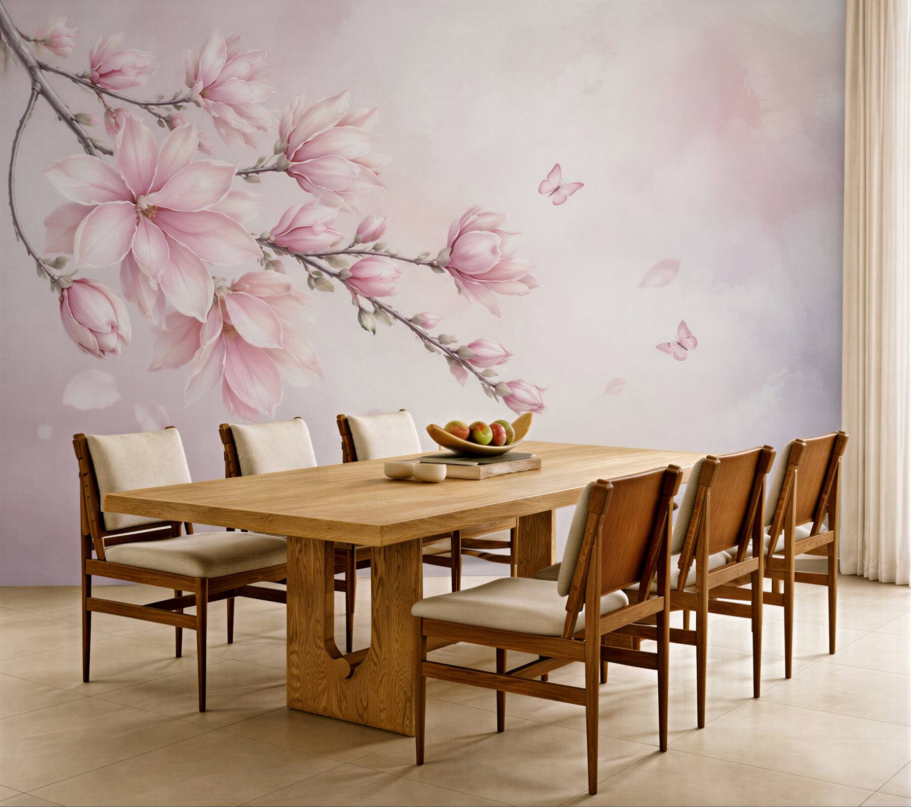 Fototapeta różowa magnolia z motylami delikatna do sypialni?v23