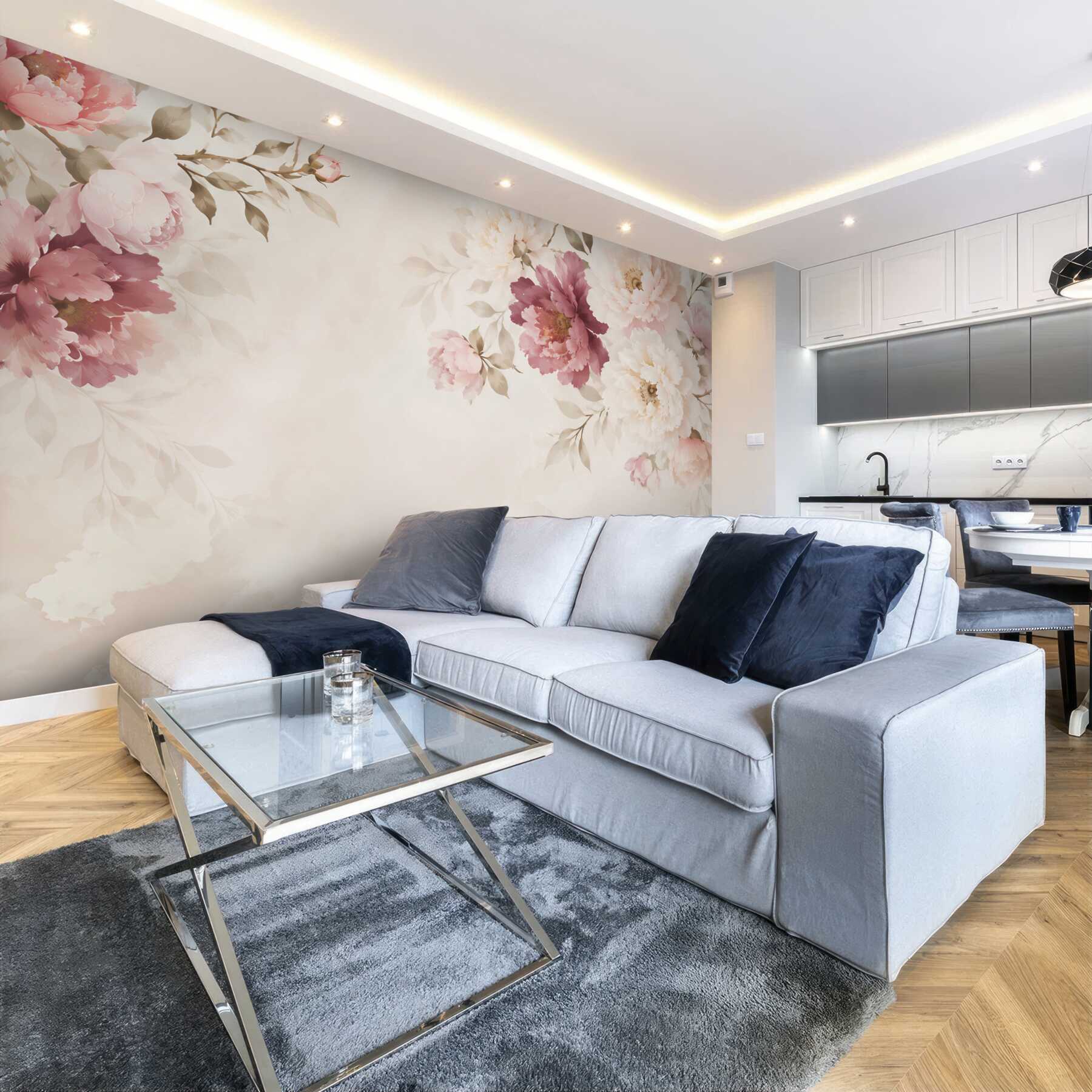 Fototapeta peonie pudrowy róż i krem romantyczne kwiaty na jasnym tle?v23