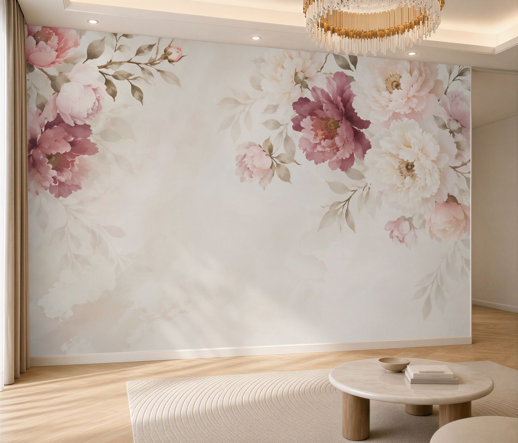 Fototapeta peonie pudrowy róż i krem romantyczne kwiaty na jasnym tle?v23