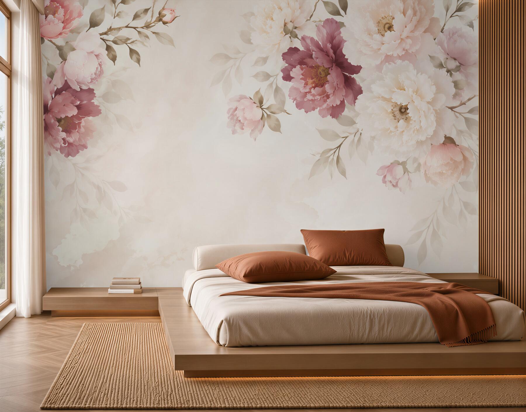 Fototapeta peonie pudrowy róż i krem romantyczne kwiaty na jasnym tle?v23