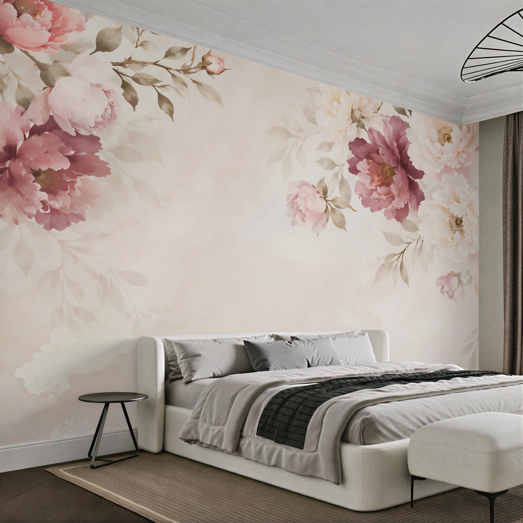 Fototapeta peonie pudrowy róż i krem romantyczne kwiaty na jasnym tle?v23