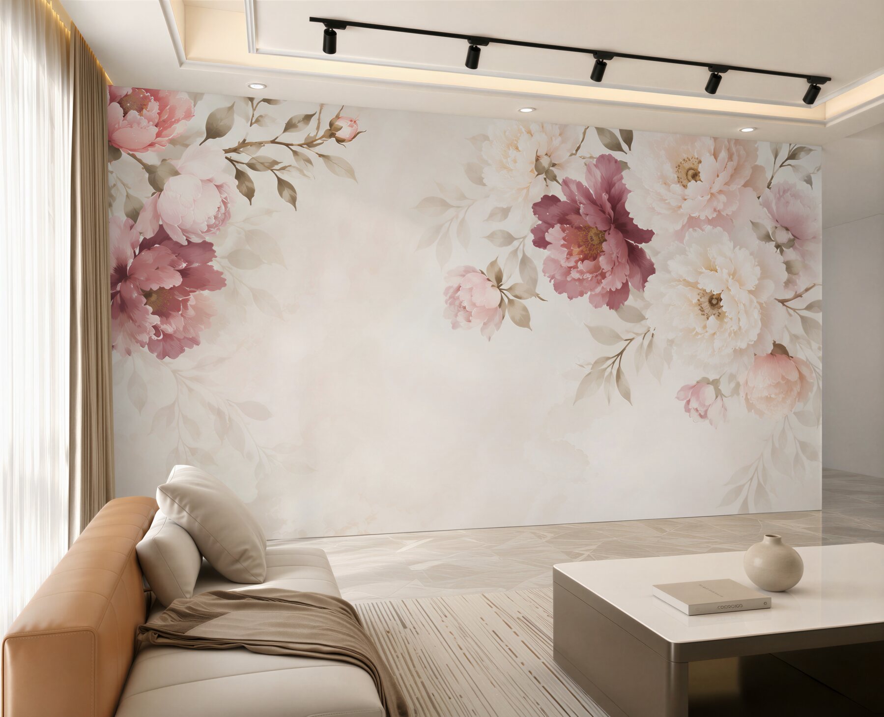 Fototapeta peonie pudrowy róż i krem romantyczne kwiaty na jasnym tle?v23