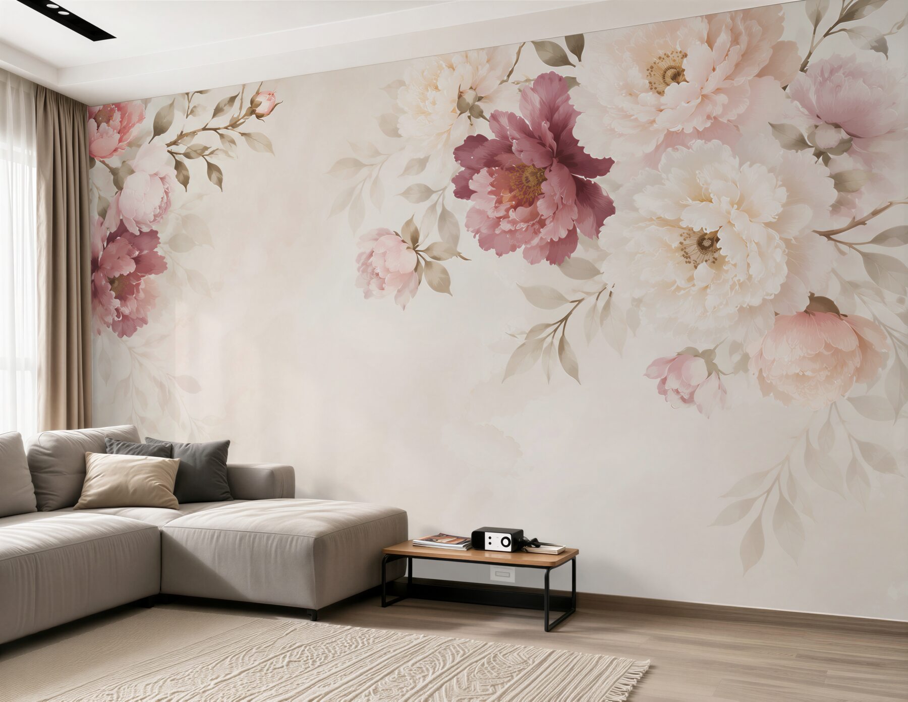 Fototapeta peonie pudrowy róż i krem romantyczne kwiaty na jasnym tle?v23