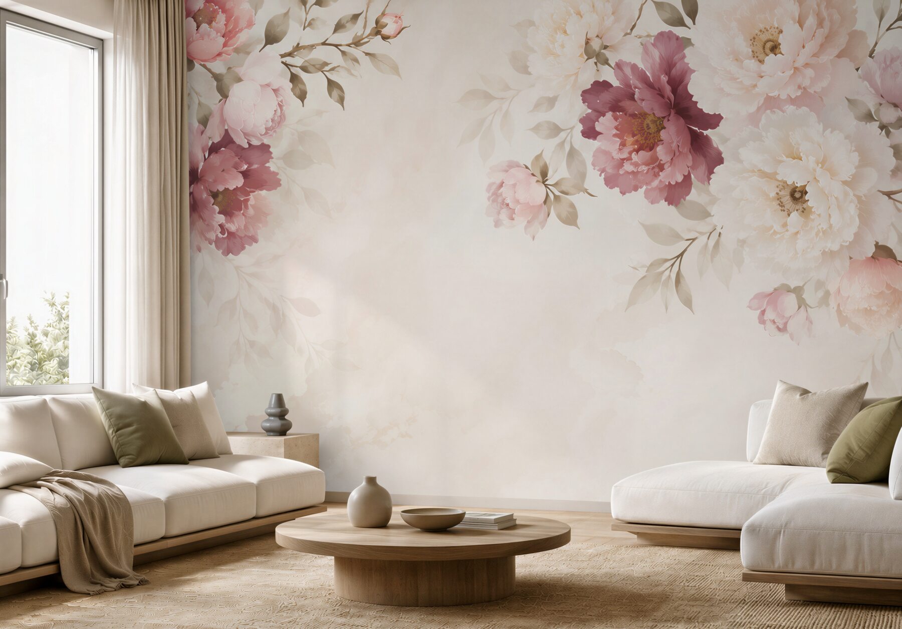 Fototapeta peonie pudrowy róż i krem romantyczne kwiaty na jasnym tle?v23