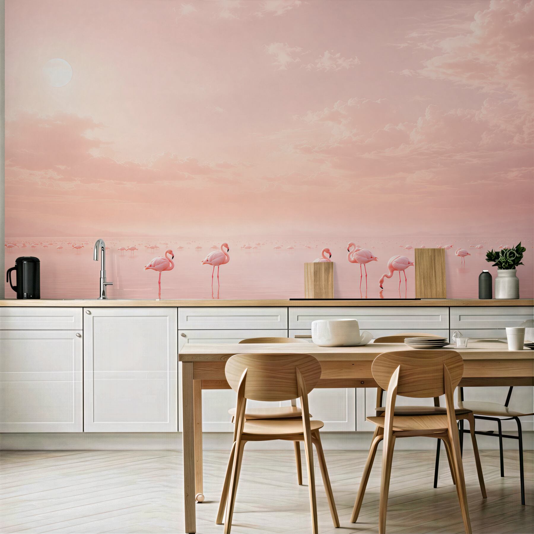 Fototapeta różowe flamingi na spokojnej wodzie pastelowa?v23