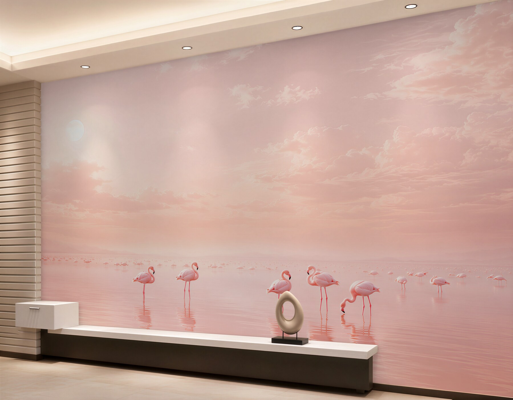 Fototapeta różowe flamingi na spokojnej wodzie pastelowa?v23