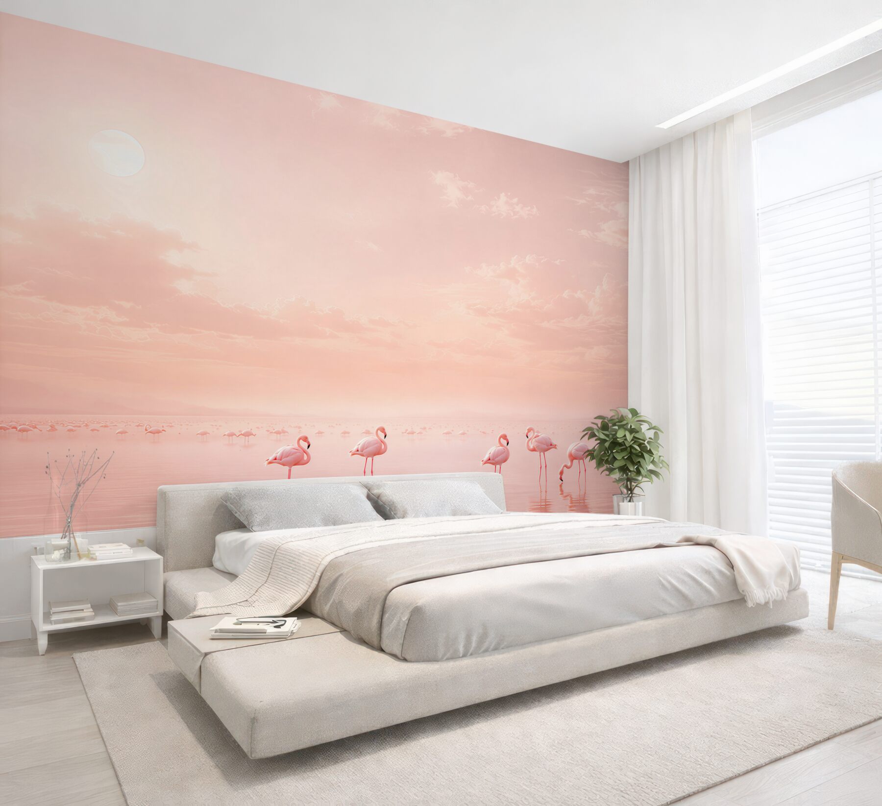 Fototapeta różowe flamingi na spokojnej wodzie pastelowa?v23