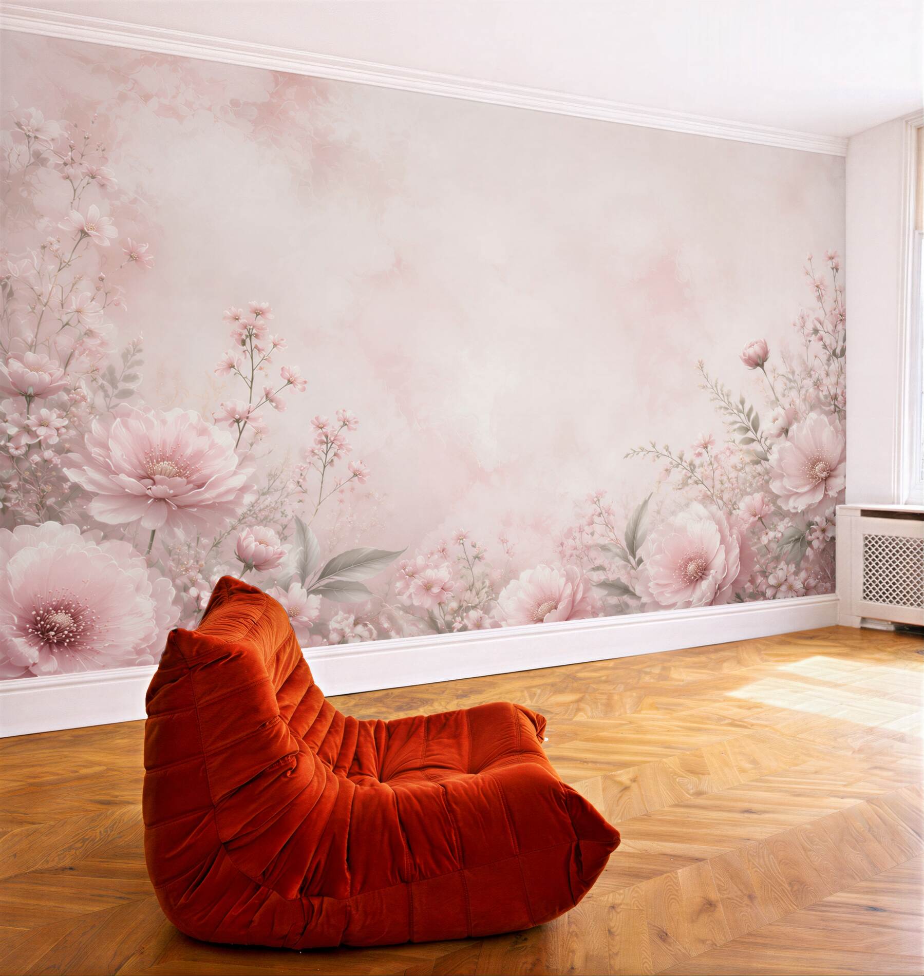 Fototapeta delikatne pudrowe kwiaty na jasnym tle elegancka do salonu?v23
