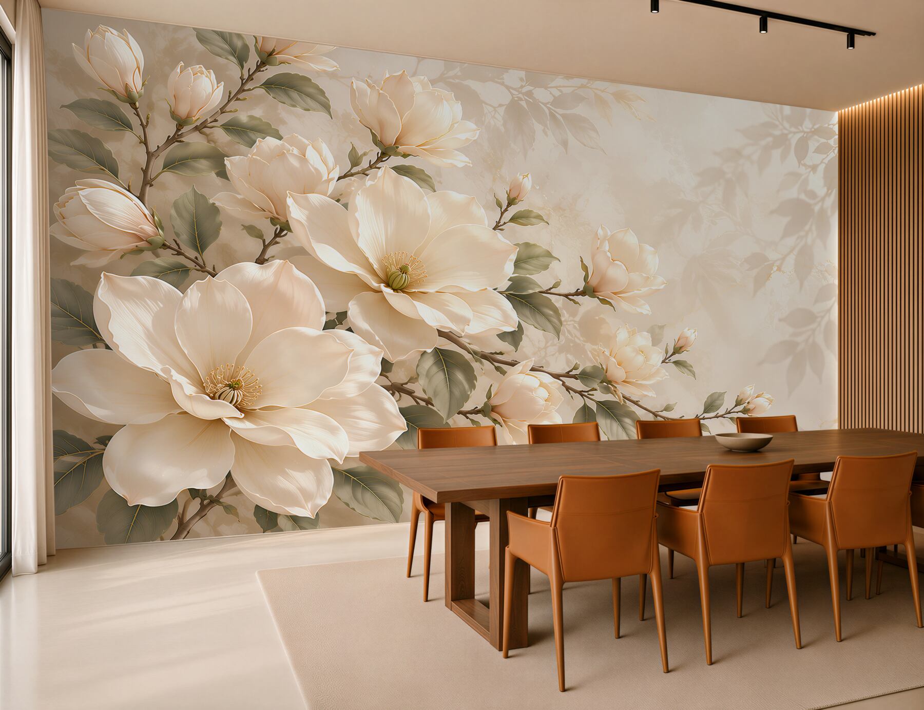 Fototapeta kremowe magnolie na gałęziach elegancka na beżowym tle?v23