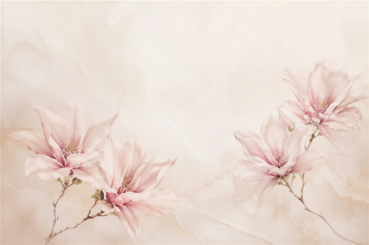 Fototapeta magnolie pudrowy róż na jasnym marmurowym tle