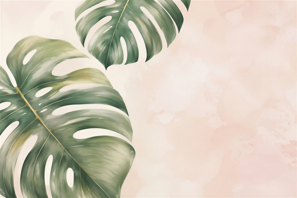 Fototapeta liście monstery zielone na pastelowym tle tropical