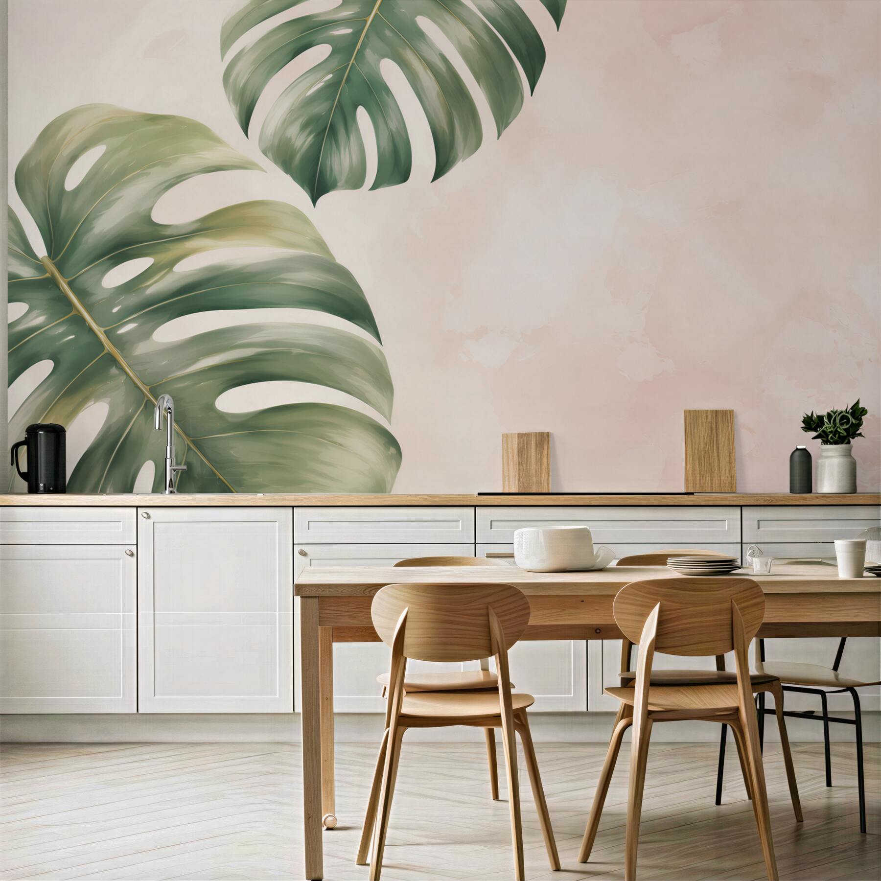 Fototapeta liście monstery zielone na pastelowym tle tropical?v23