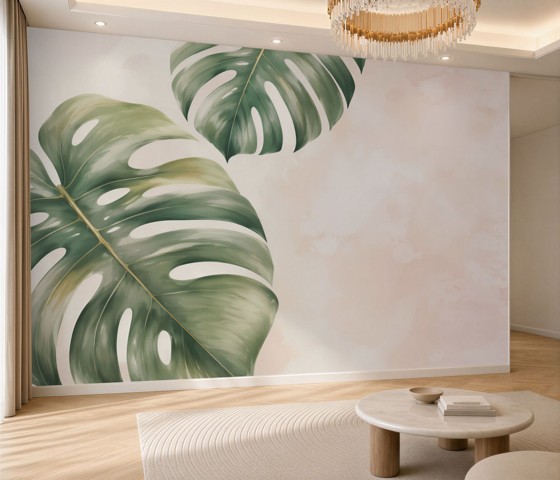 Fototapeta liście monstery zielone na pastelowym tle tropical?v23