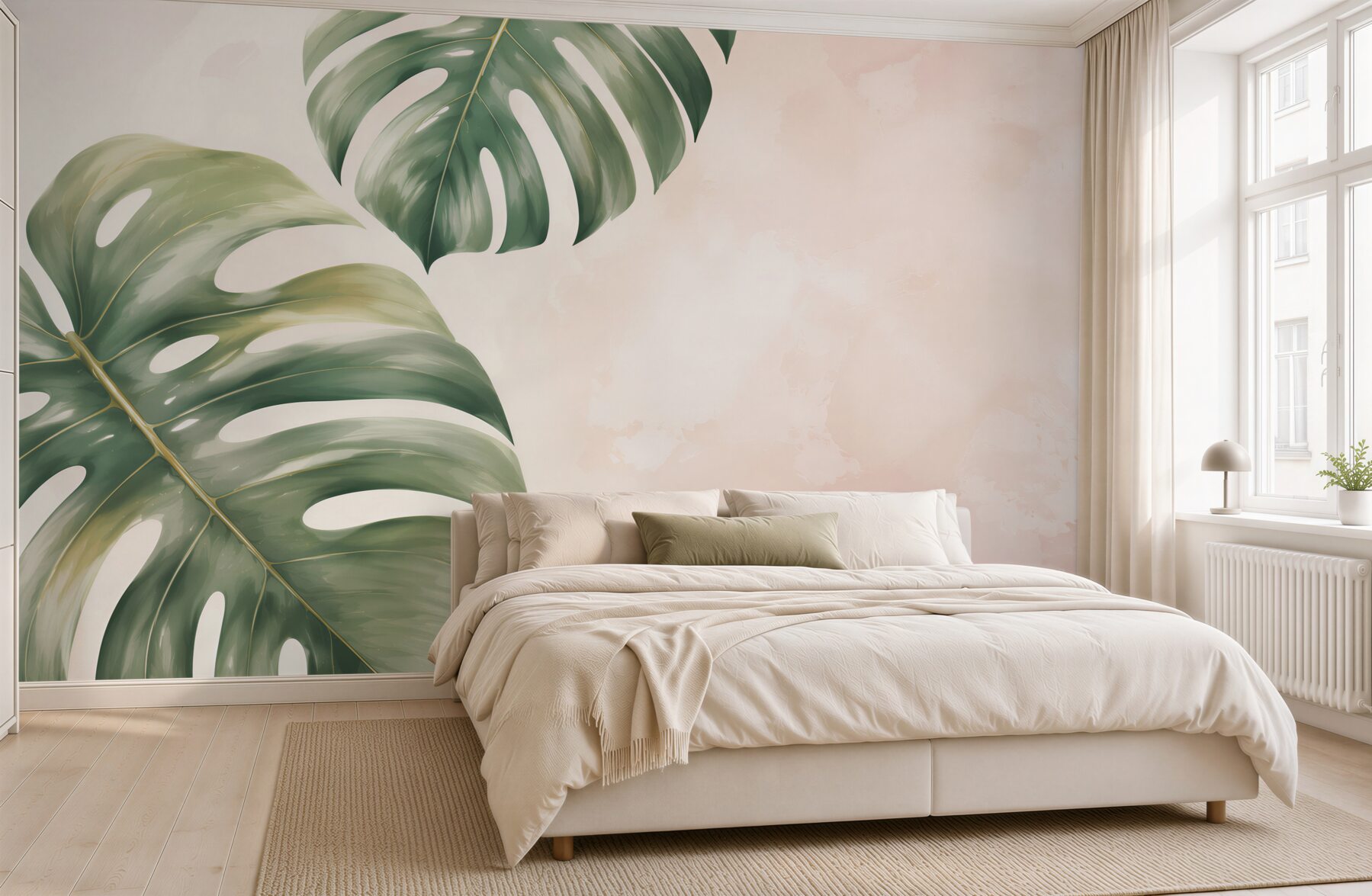 Fototapeta liście monstery zielone na pastelowym tle tropical?v23