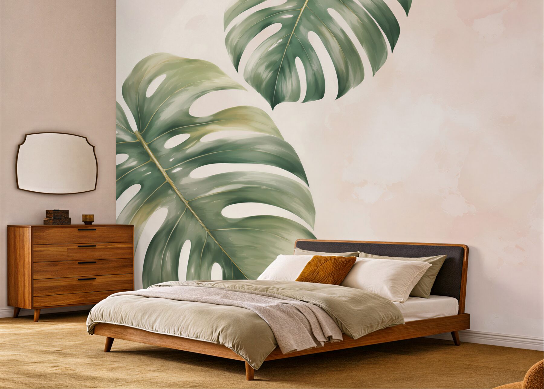 Fototapeta liście monstery zielone na pastelowym tle tropical?v23