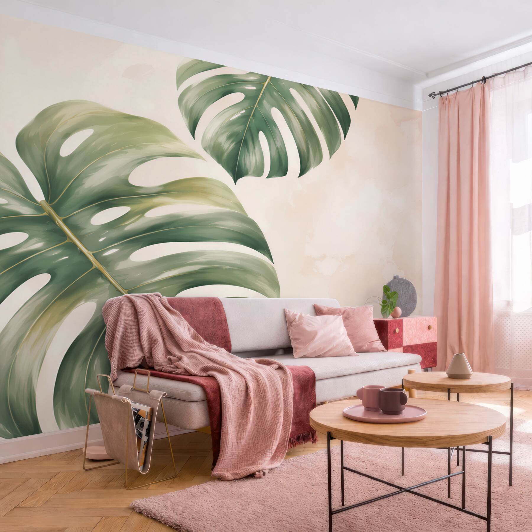 Fototapeta liście monstery zielone na pastelowym tle tropical?v23