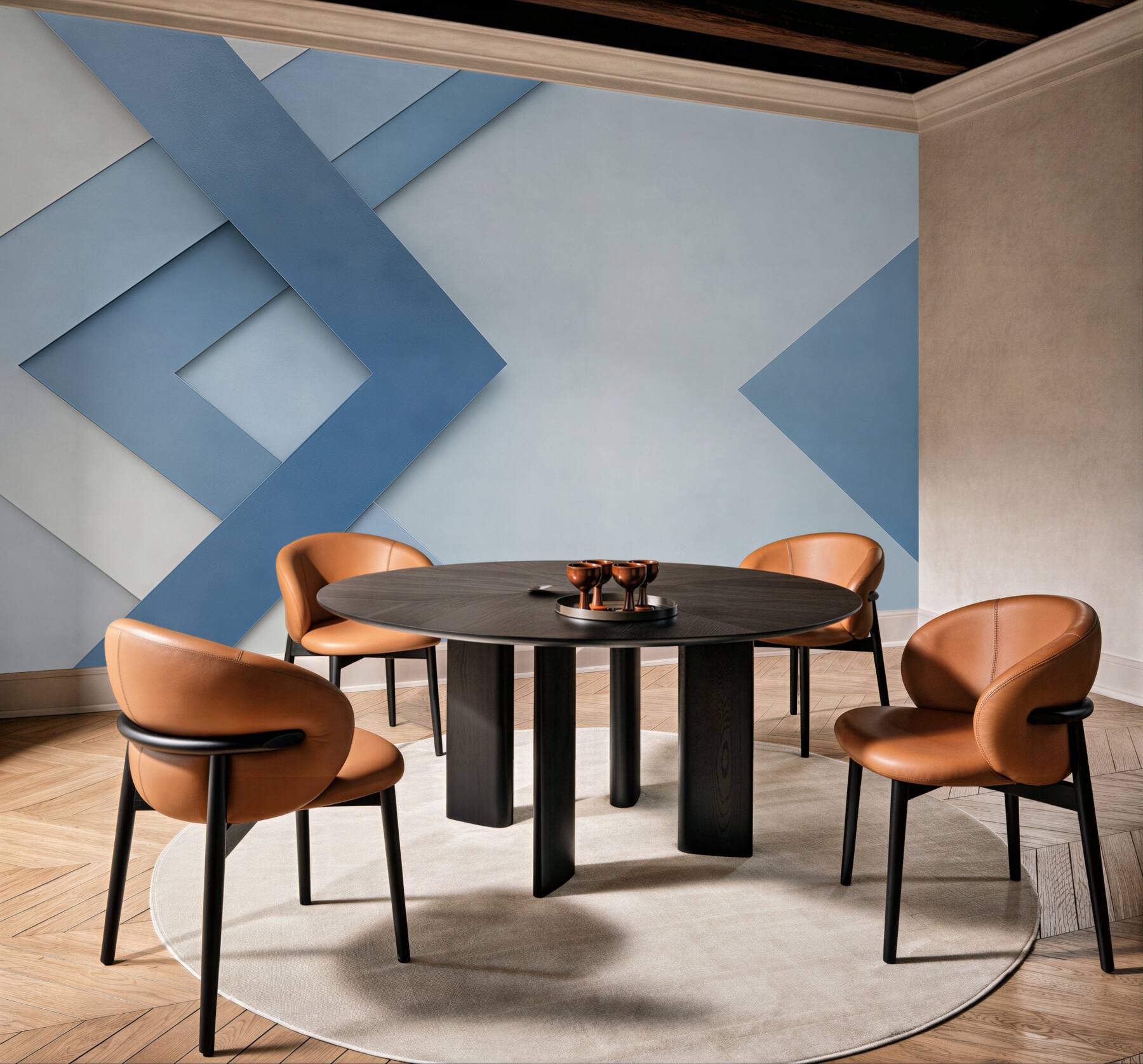 Fototapeta geometryczna abstrakcja niebieskie pasy nowoczesna do biura?v23