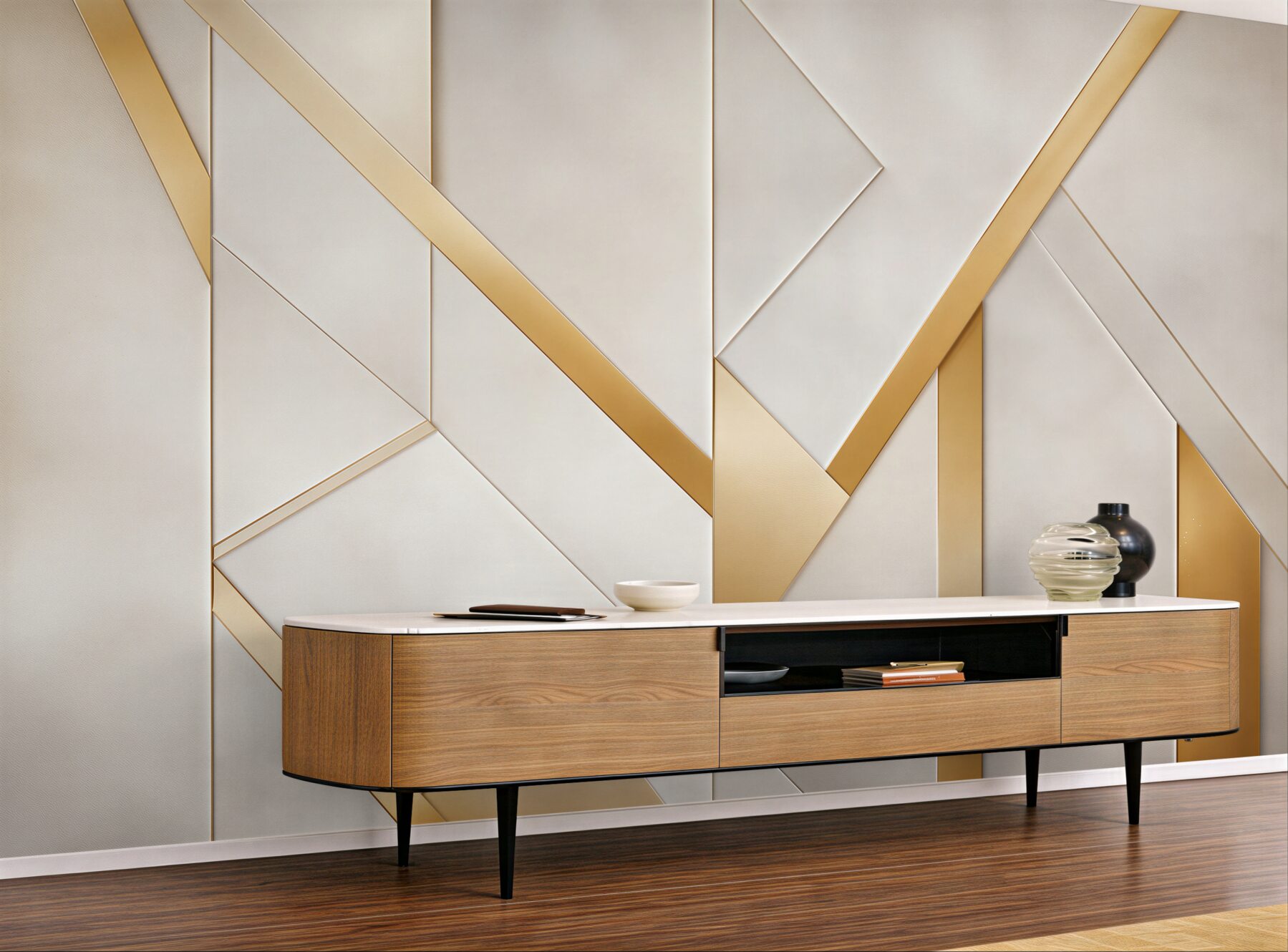 Fototapeta geometryczne panele biało złote nowoczesne art déco?v23