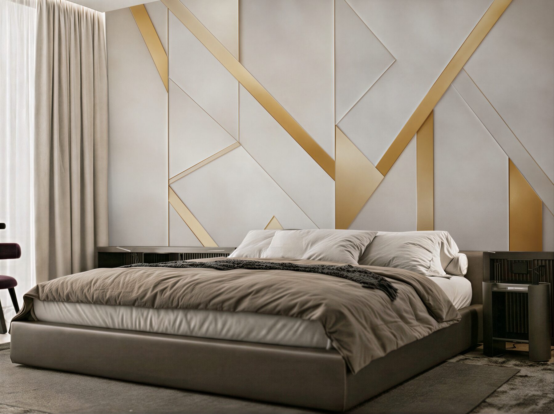 Fototapeta geometryczne panele biało złote nowoczesne art déco