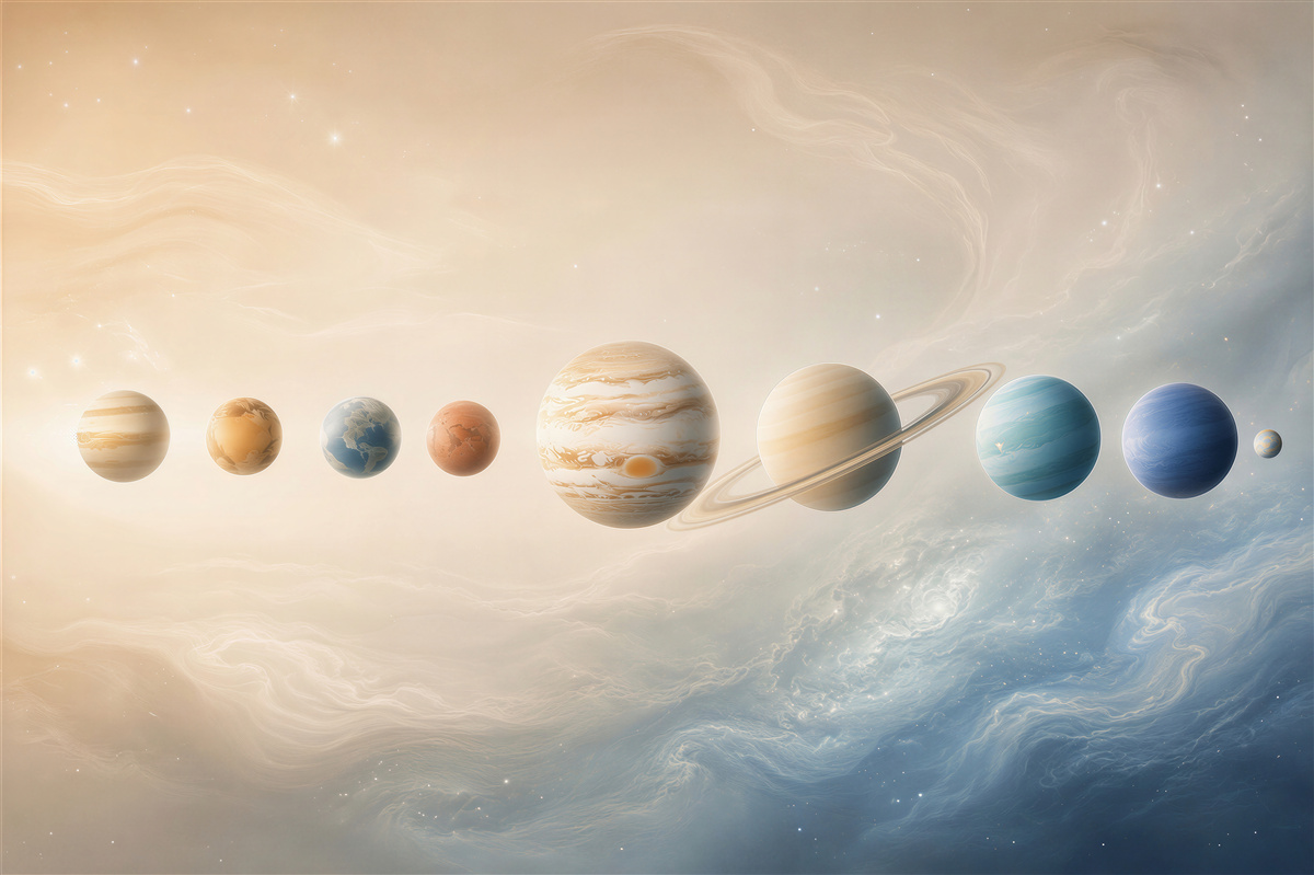 Fototapeta układ planet w kosmosie pastelowa dla dzieci i młodzieży