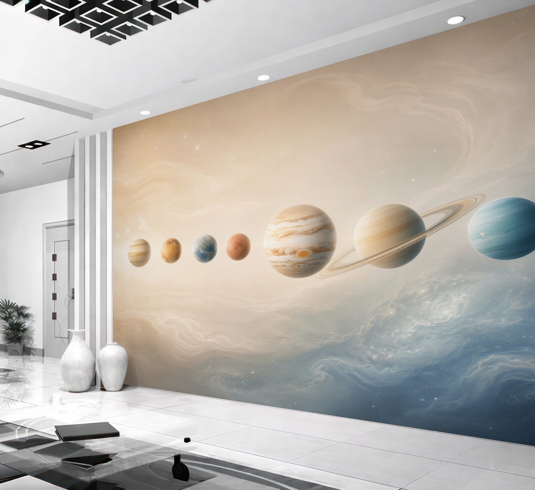 Fototapeta układ planet w kosmosie pastelowa dla dzieci i młodzieży?v23