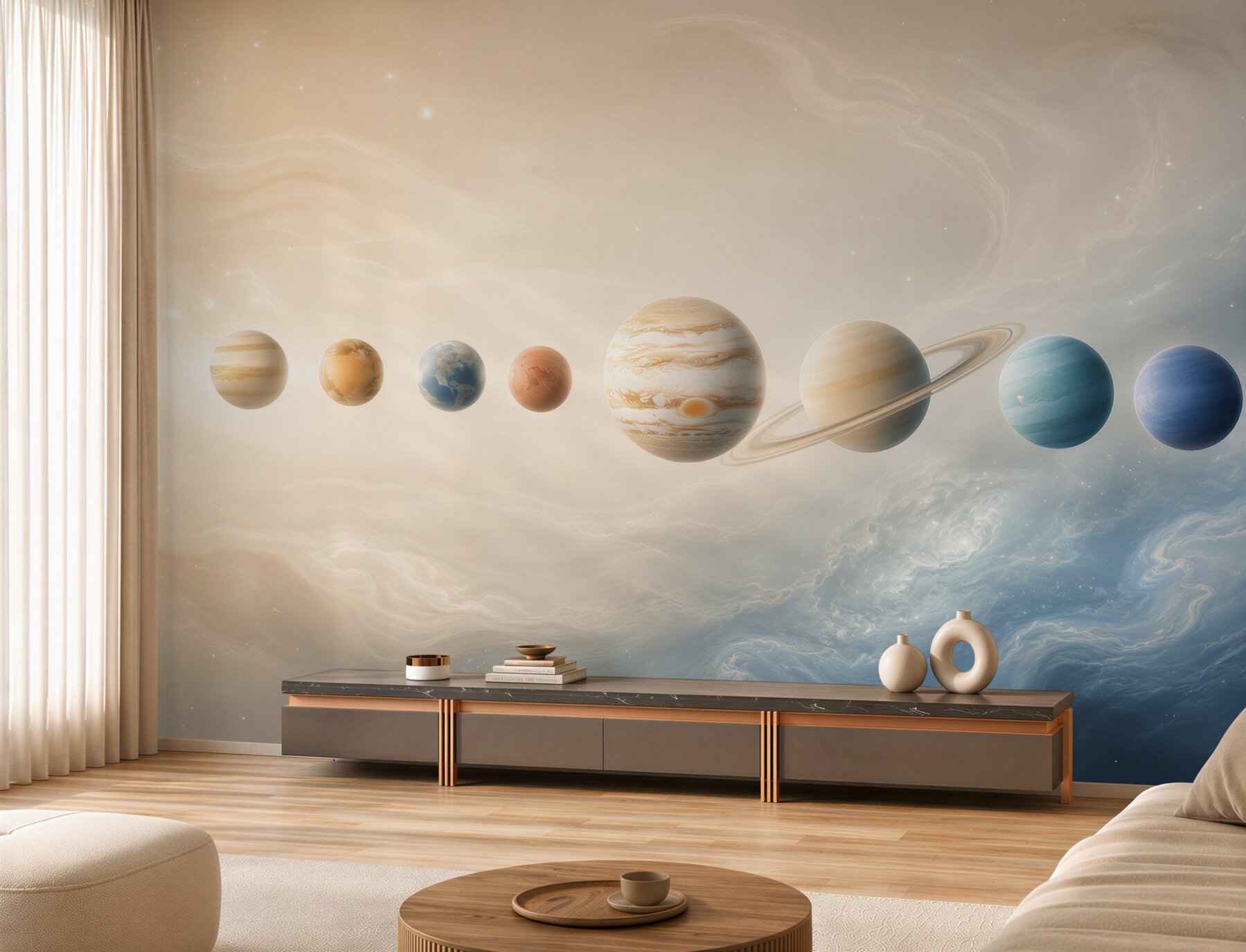 Fototapeta układ planet w kosmosie pastelowa dla dzieci i młodzieży?v23