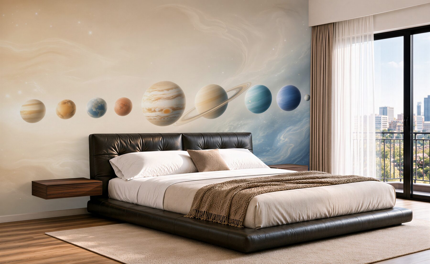 Fototapeta układ planet w kosmosie pastelowa dla dzieci i młodzieży