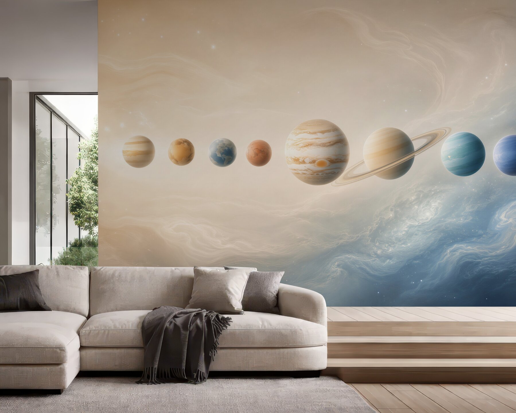 Fototapeta układ planet w kosmosie pastelowa dla dzieci i młodzieży?v23