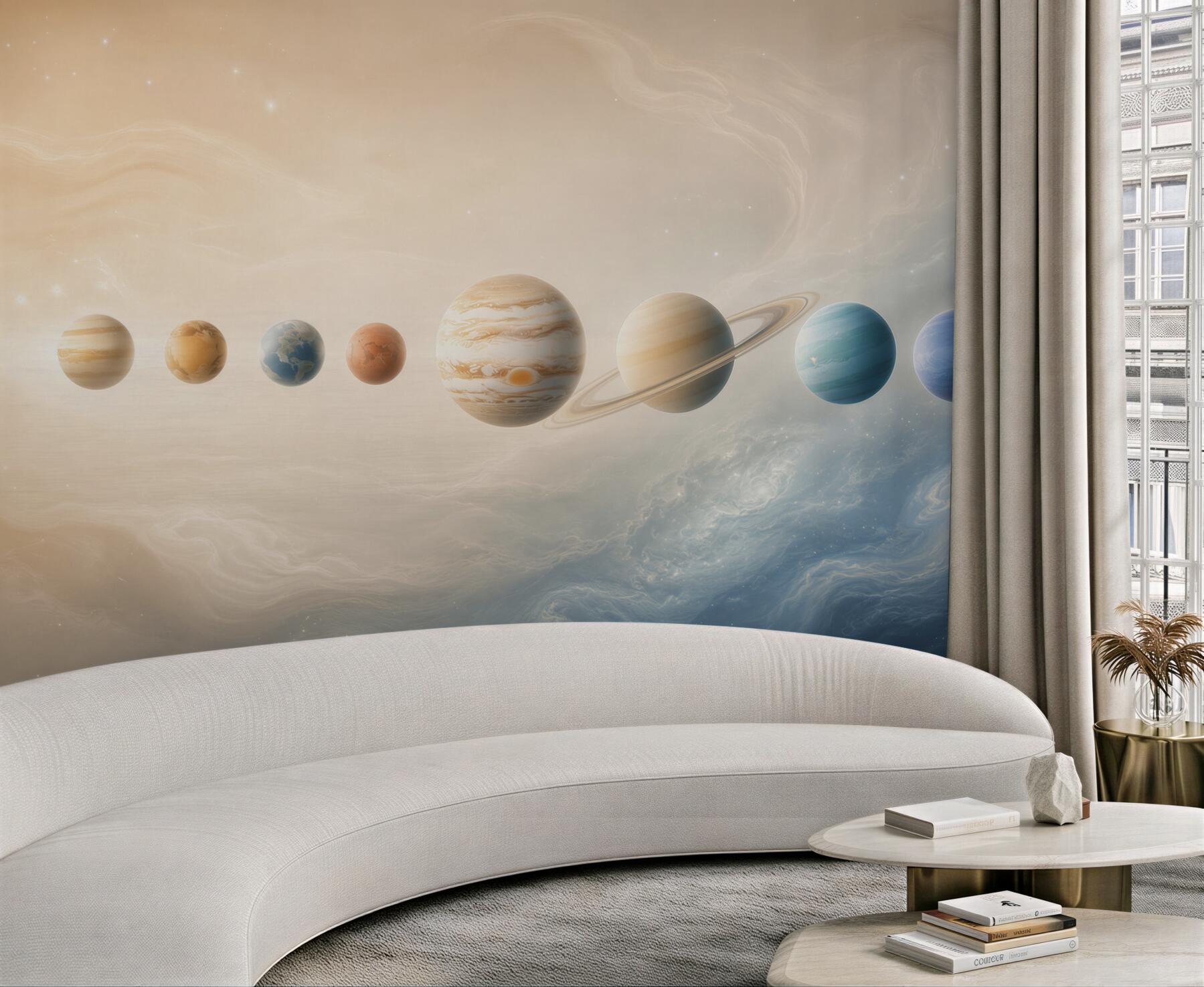 Fototapeta układ planet w kosmosie pastelowa dla dzieci i młodzieży?v23