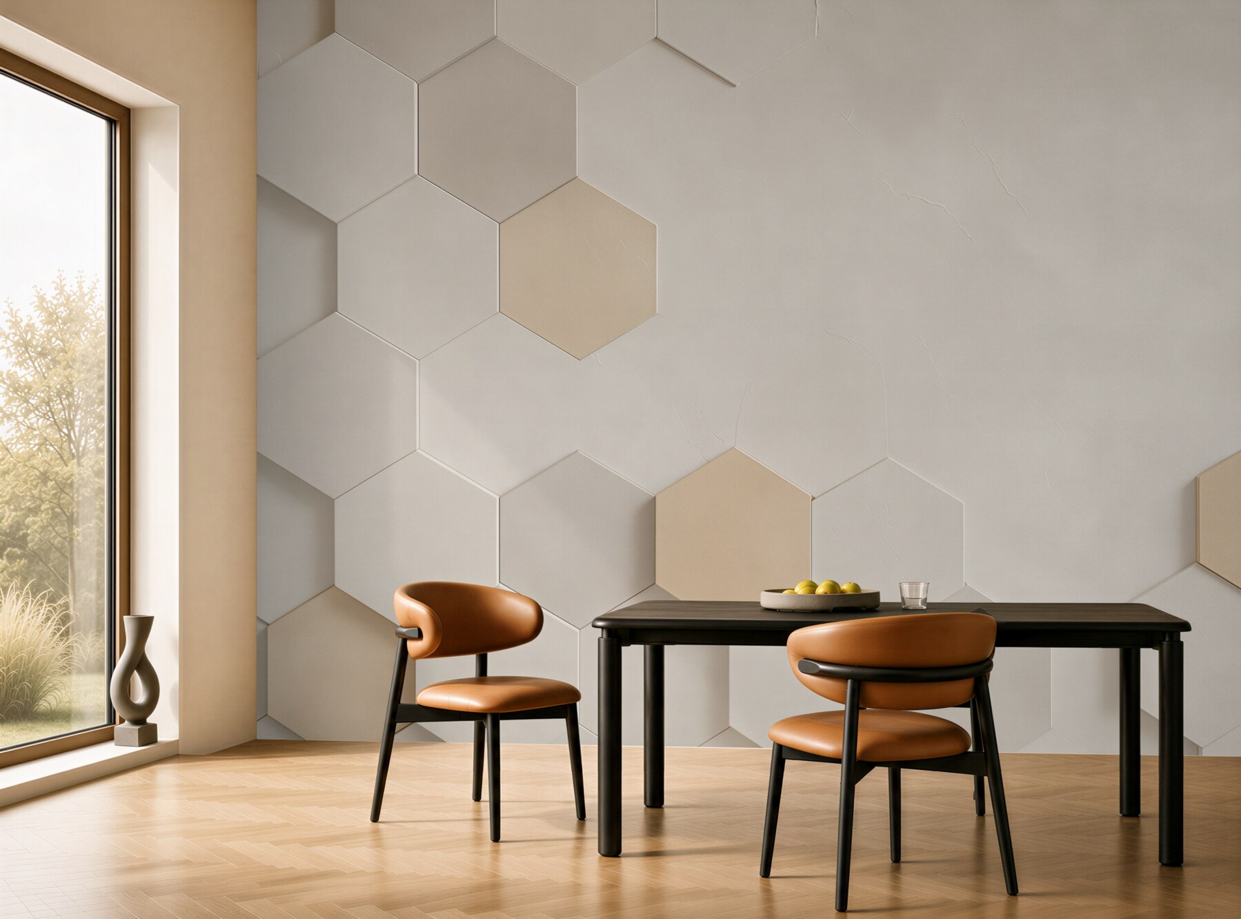 Fototapeta geometryczne heksagony beżowe nowoczesny wzór 3D minimalistyczny?v23