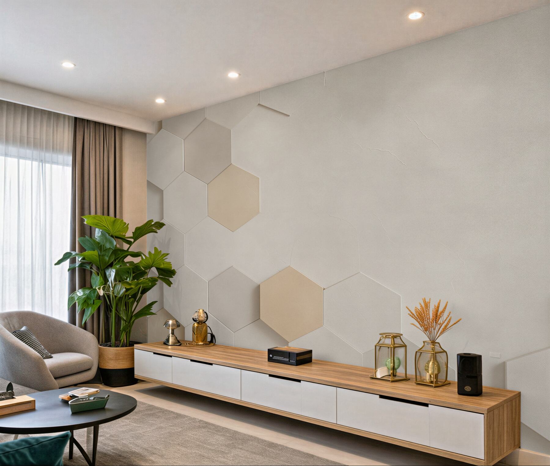 Fototapeta geometryczne heksagony beżowe nowoczesny wzór 3D minimalistyczny?v23