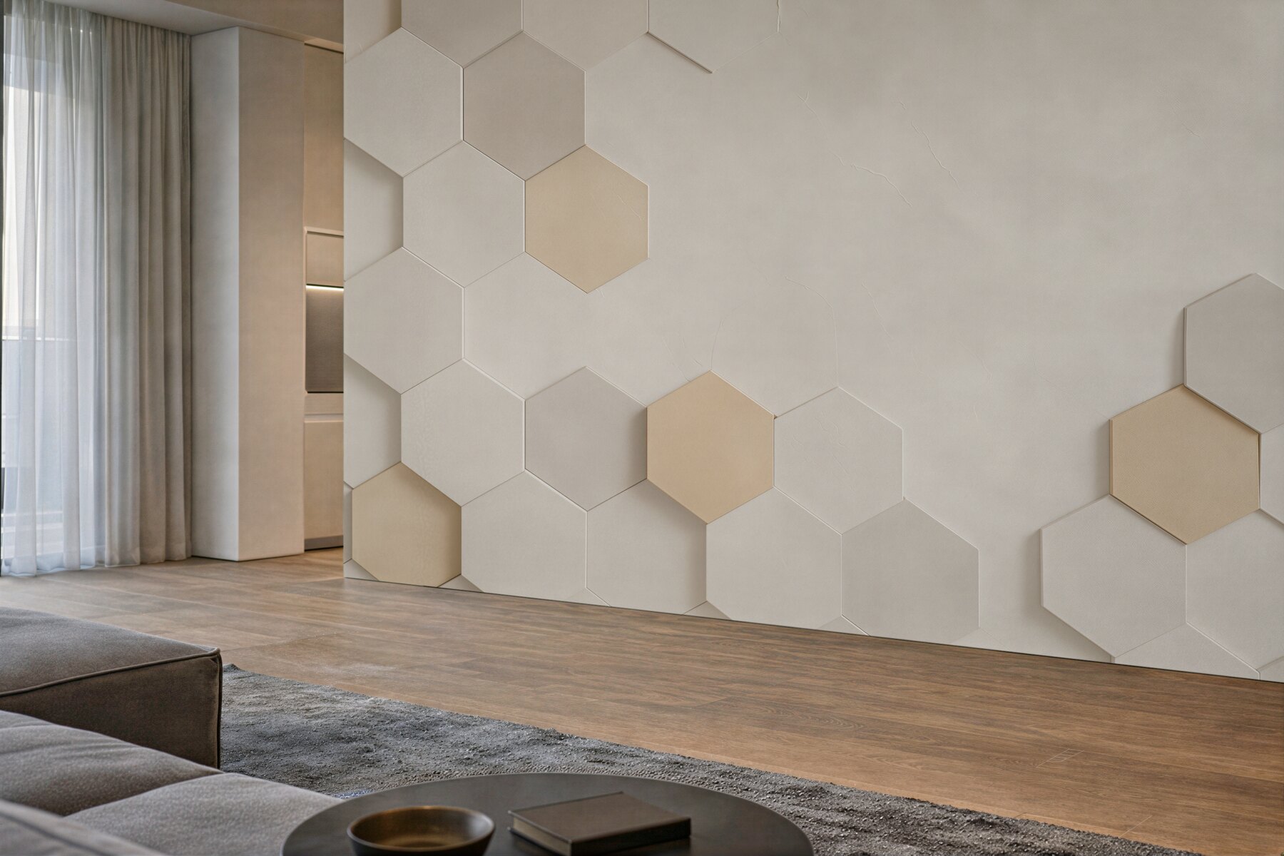 Fototapeta geometryczne heksagony beżowe nowoczesny wzór 3D minimalistyczny?v23