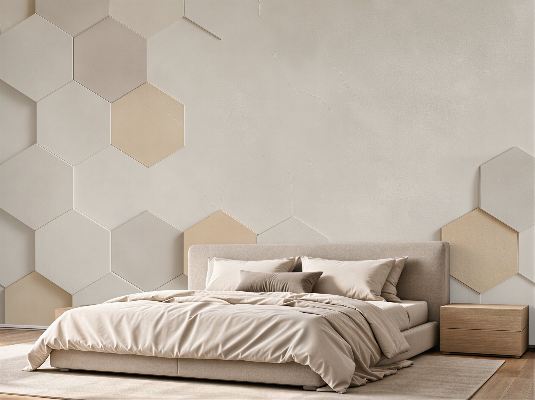 Fototapeta geometryczne heksagony beżowe nowoczesny wzór 3D minimalistyczny?v23