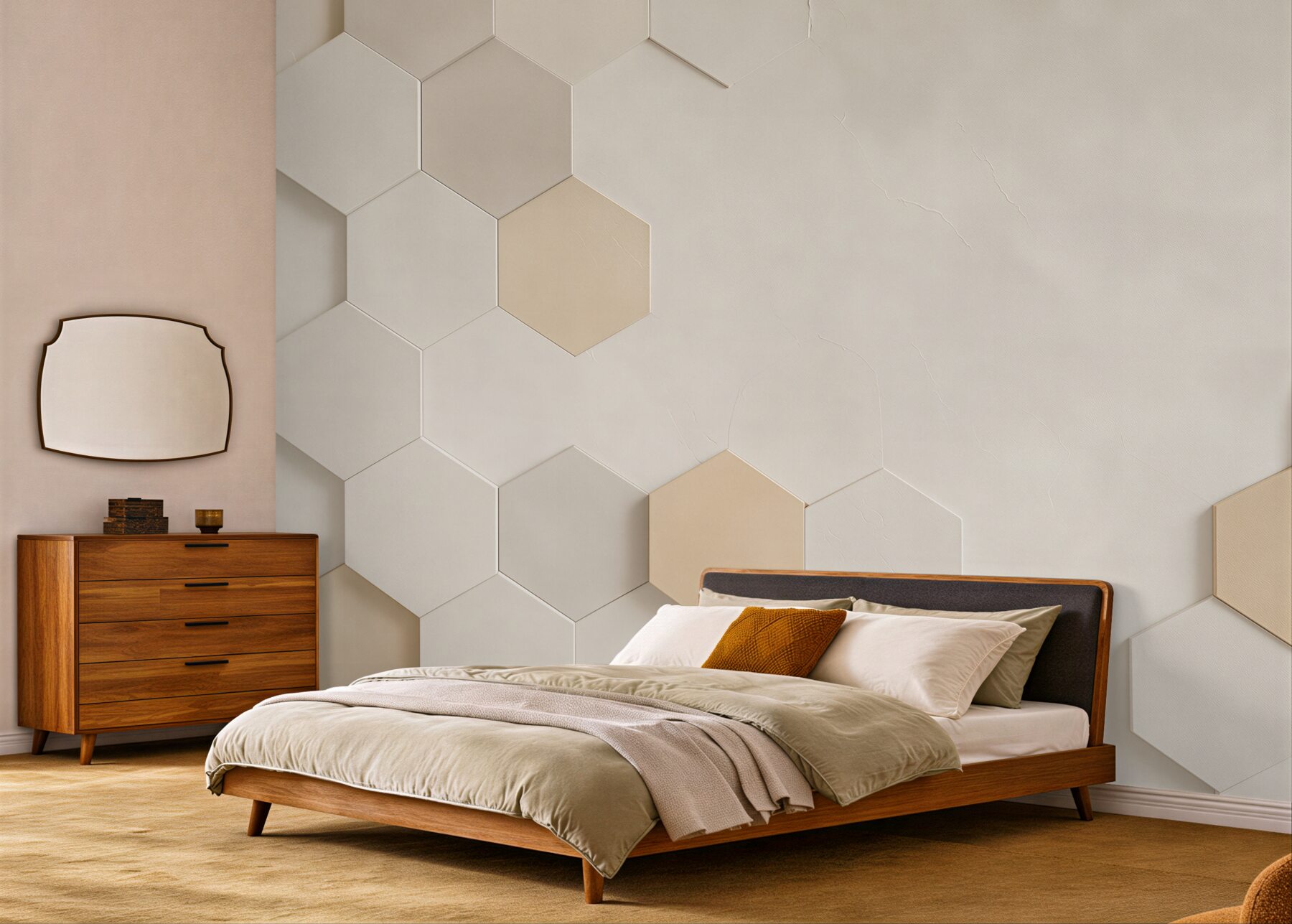 Fototapeta geometryczne heksagony beżowe nowoczesny wzór 3D minimalistyczny?v23
