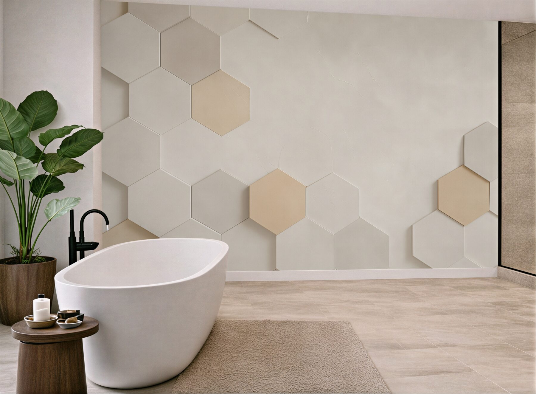 Fototapeta geometryczne heksagony beżowe nowoczesny wzór 3D minimalistyczny?v23