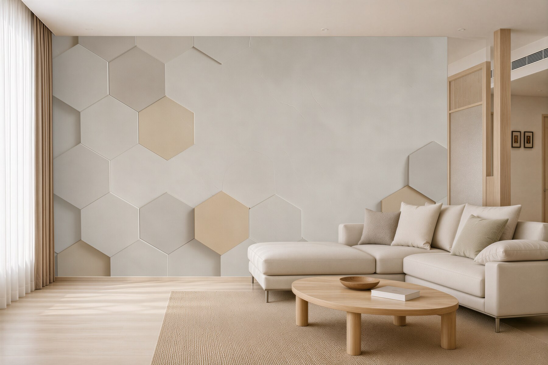 Fototapeta geometryczne heksagony beżowe nowoczesny wzór 3D minimalistyczny?v23