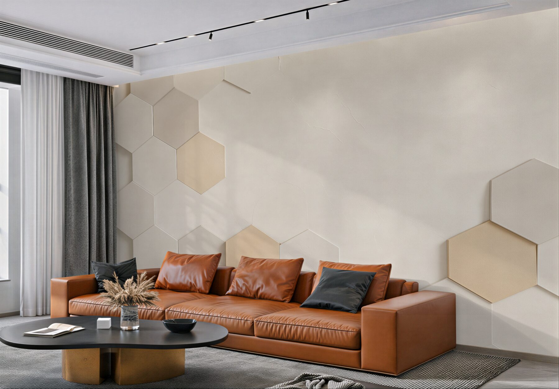 Fototapeta geometryczne heksagony beżowe nowoczesny wzór 3D minimalistyczny?v23