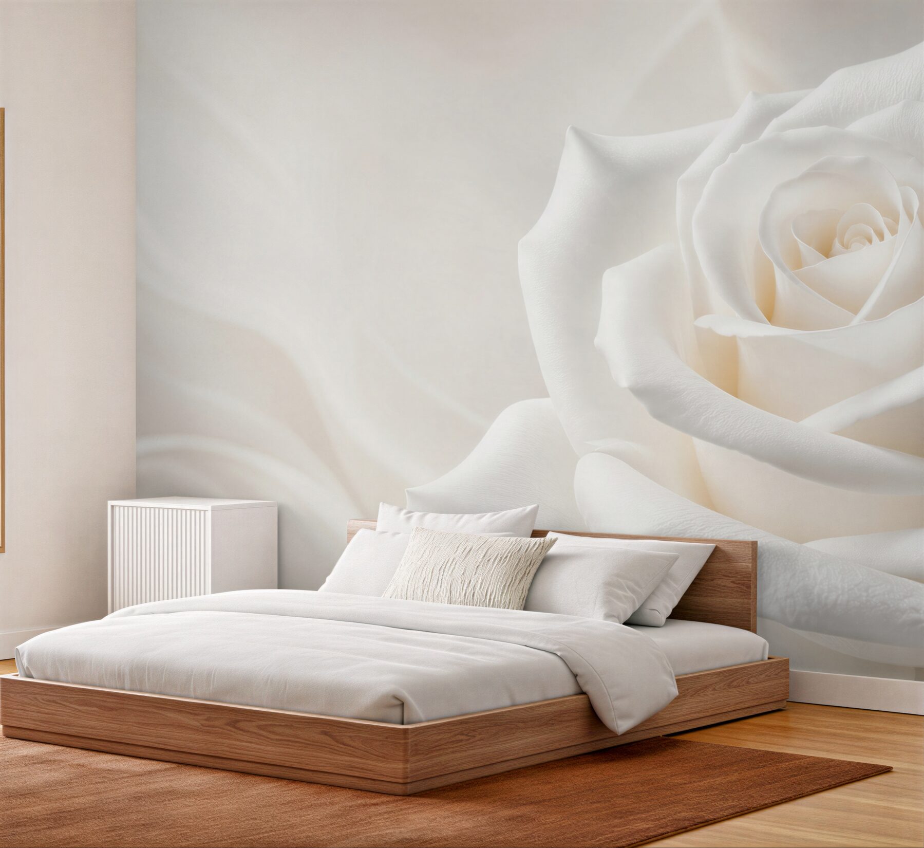 Fototapeta biała róża makro subtelna i elegancka do sypialni