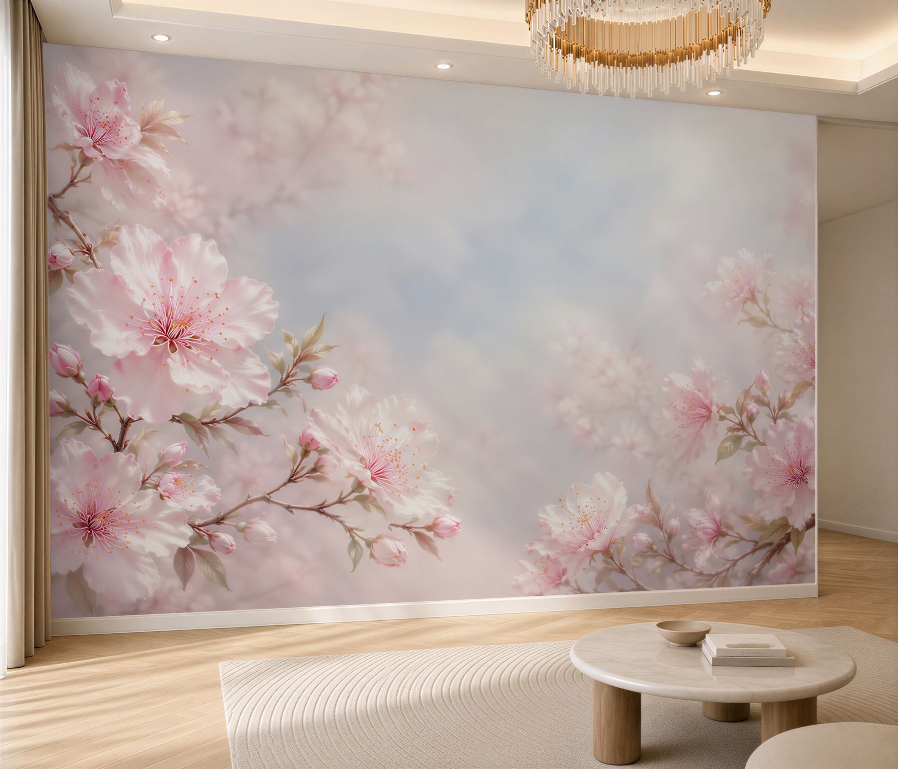Fototapeta kwitnąca wiśnia różowa na pastelowym tle romantyczna?v23