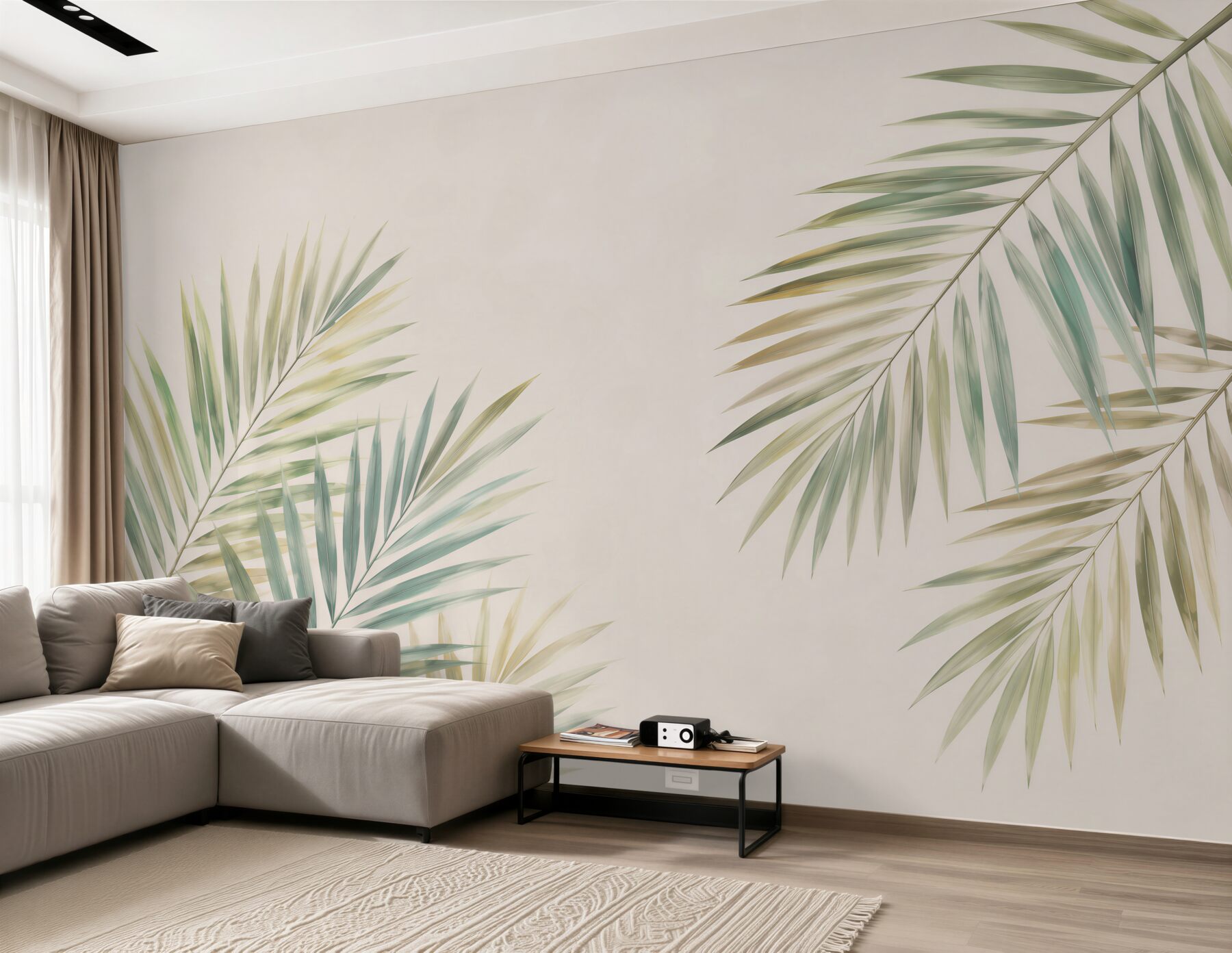 Fototapeta liście palmowe beżowo zielone minimalistyczne tropikalne?v23